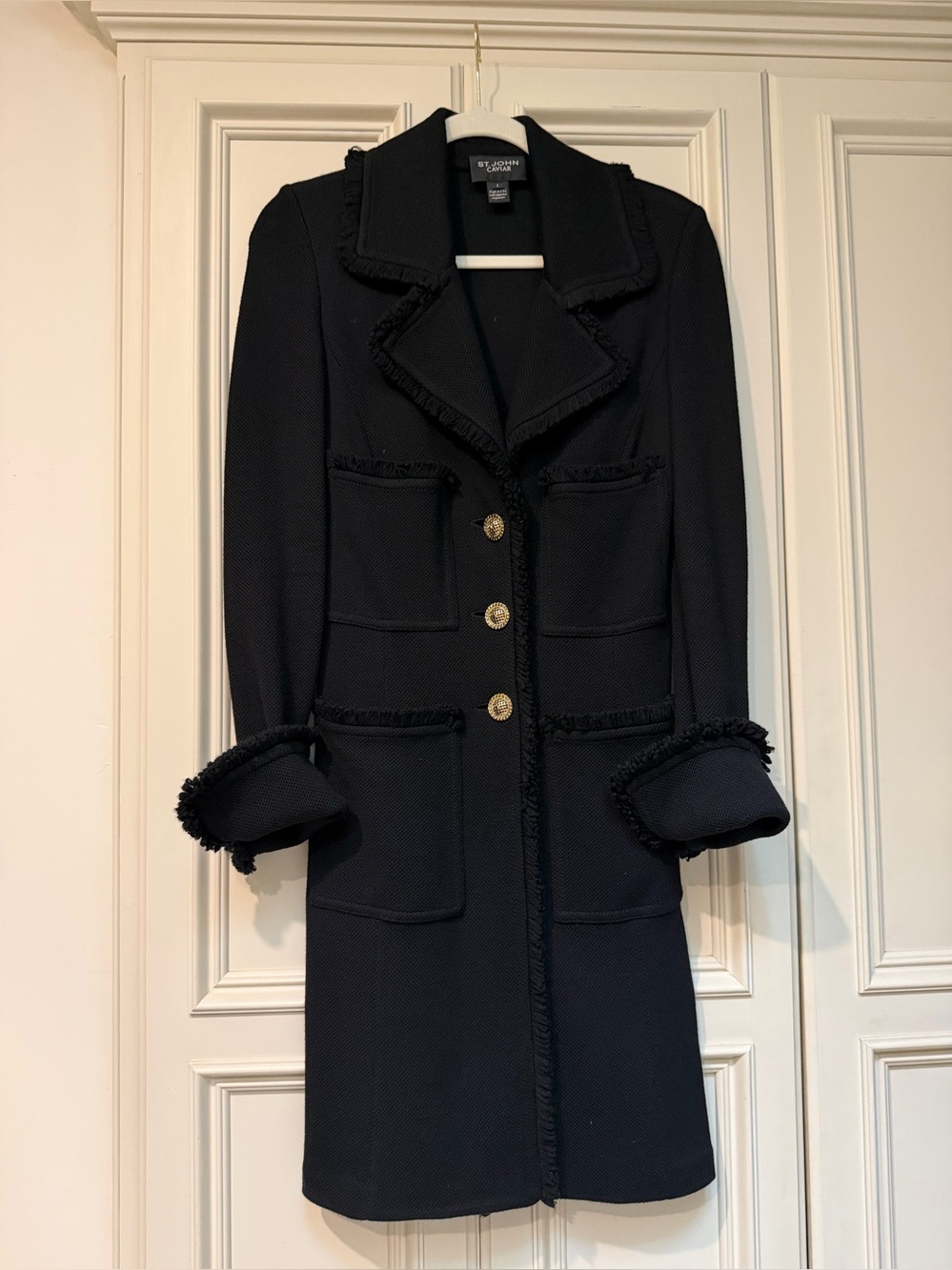 St. John Caviar long Fringed coat in Chanel style